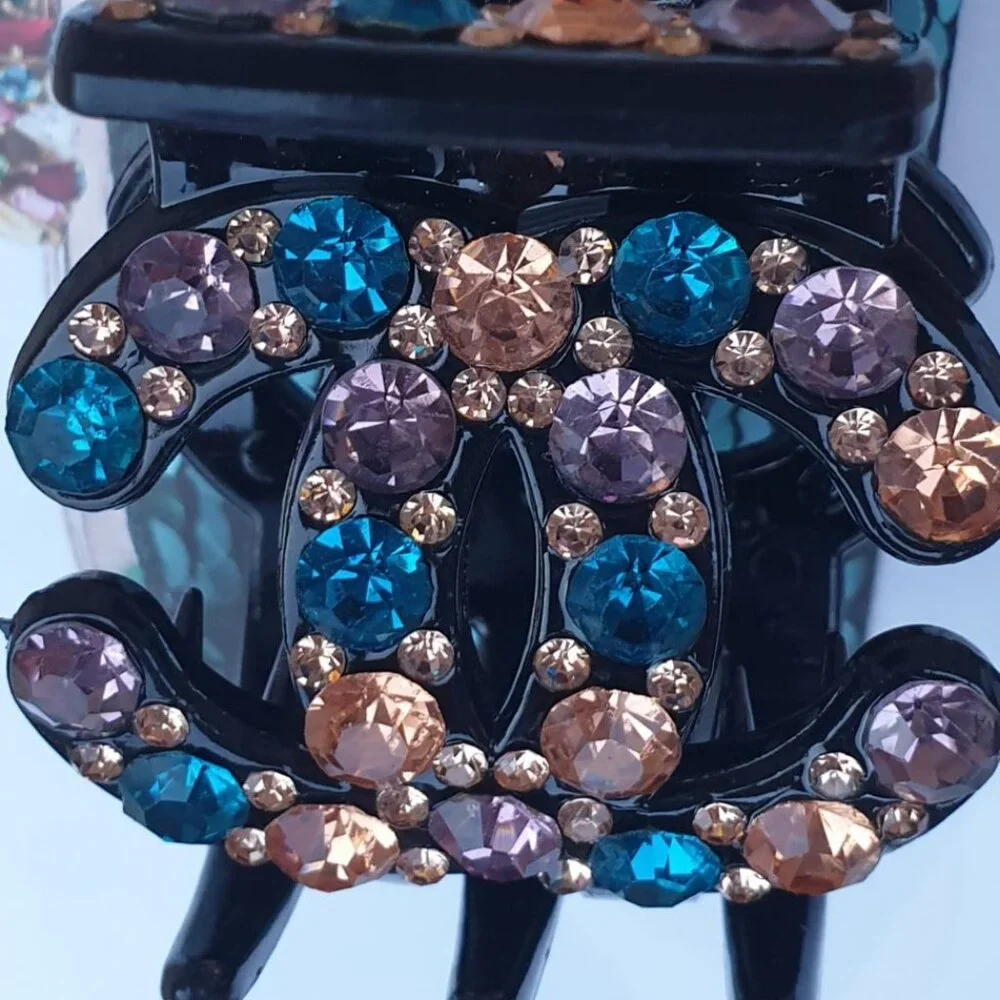 Fashion Blue Cream Crystals Claw Long Hair Tie Pin Women Casual Formal Accessory